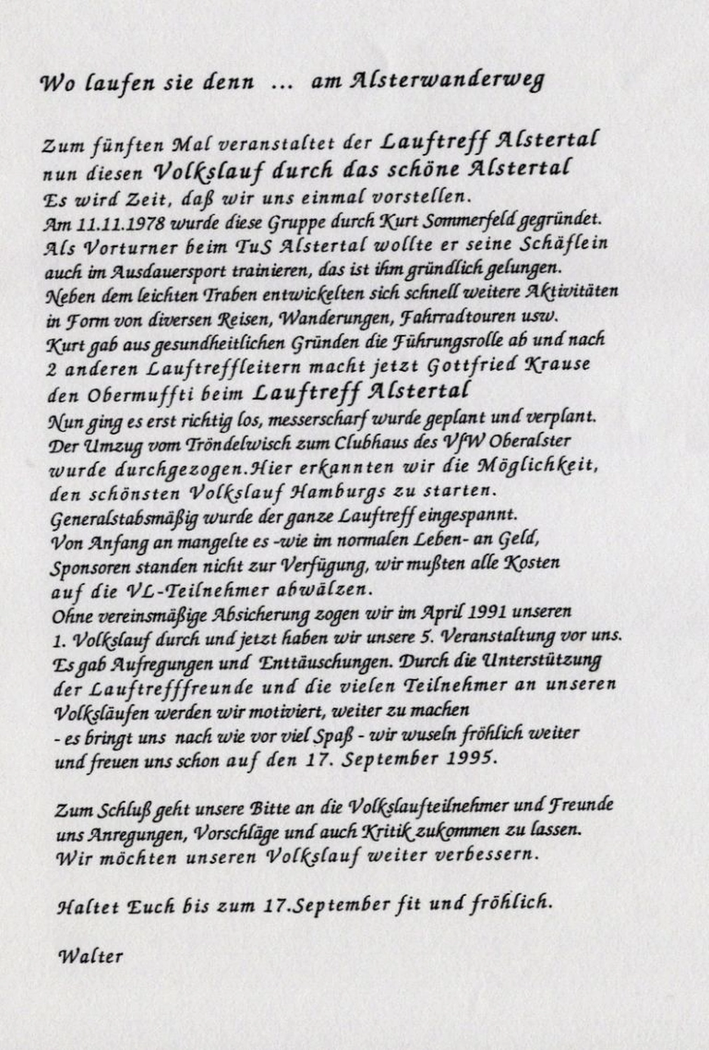 Lauftreff Alstertal e.V. Die Geschichte unseres Volkslaufs