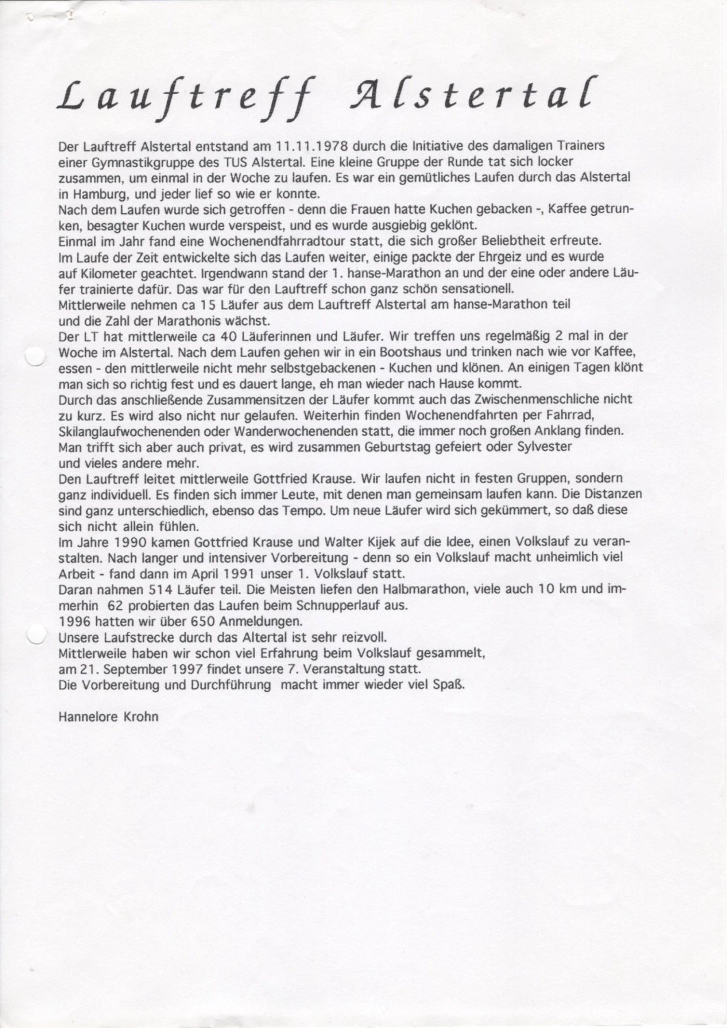 Lauftreff Alstertal e.V. Die Geschichte unseres Volkslaufs