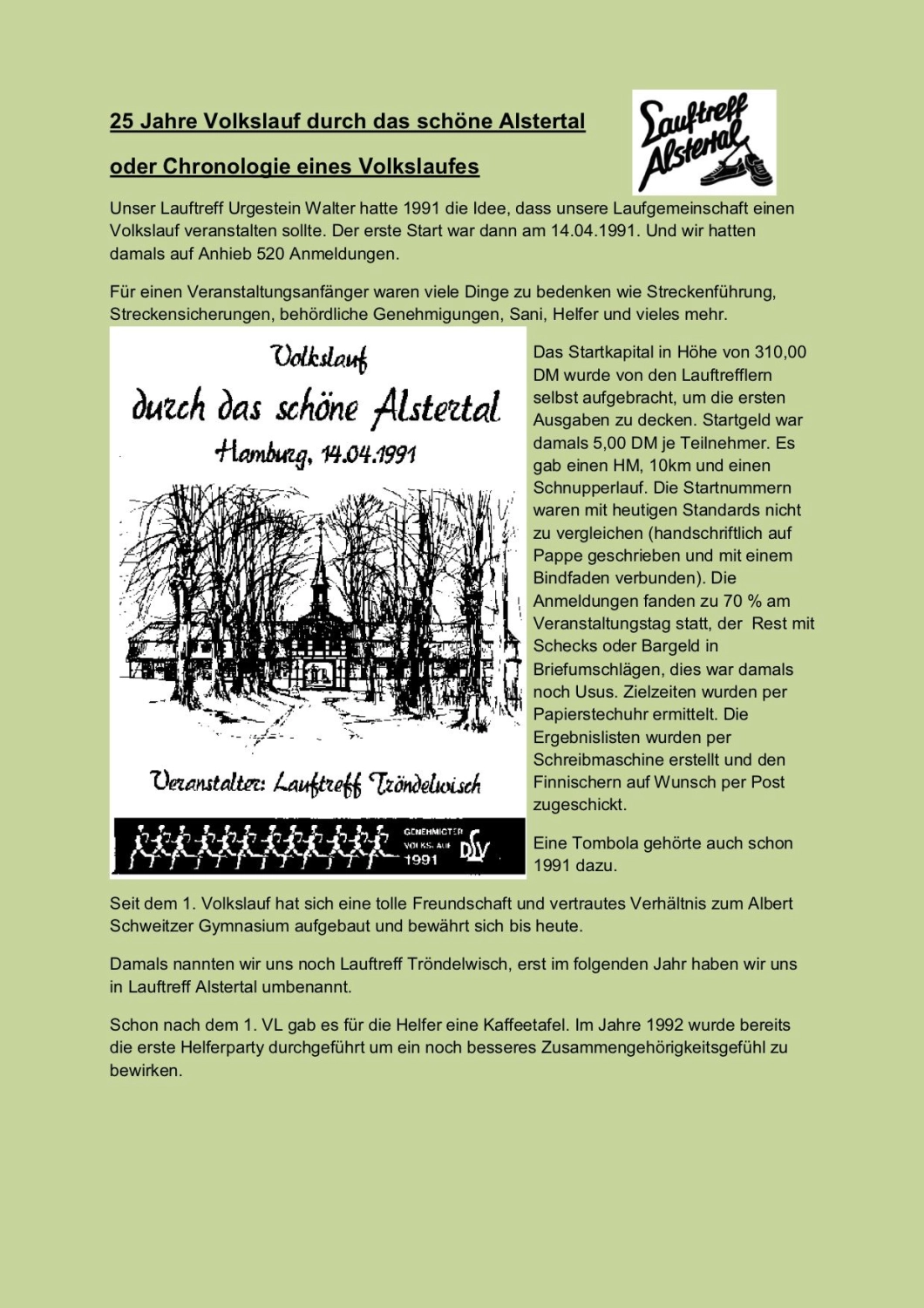 Lauftreff Alstertal e.V. Die Geschichte unseres Volkslaufs